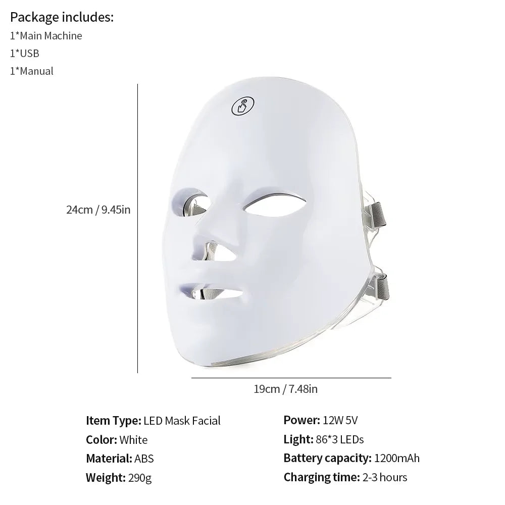 EzzyGlow™ 7-Color LED Therapy Mask – Rechargeable Photon Light for Firm, Bright & Youthful Skin