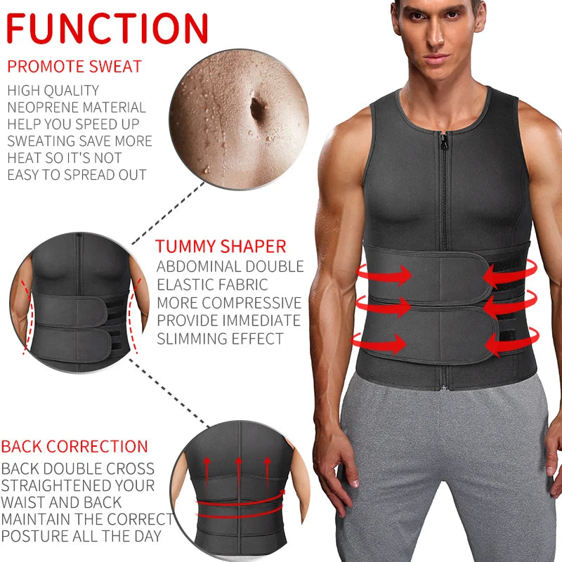 Men’s Waist Trainer Sauna Vest – Fitness Body Shaper & Abdomen Slimming Corset