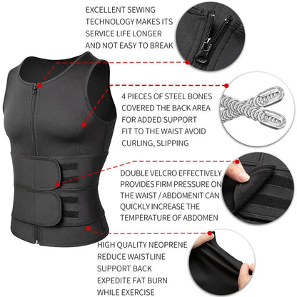 Men’s Waist Trainer Sauna Vest – Fitness Body Shaper & Abdomen Slimming Corset