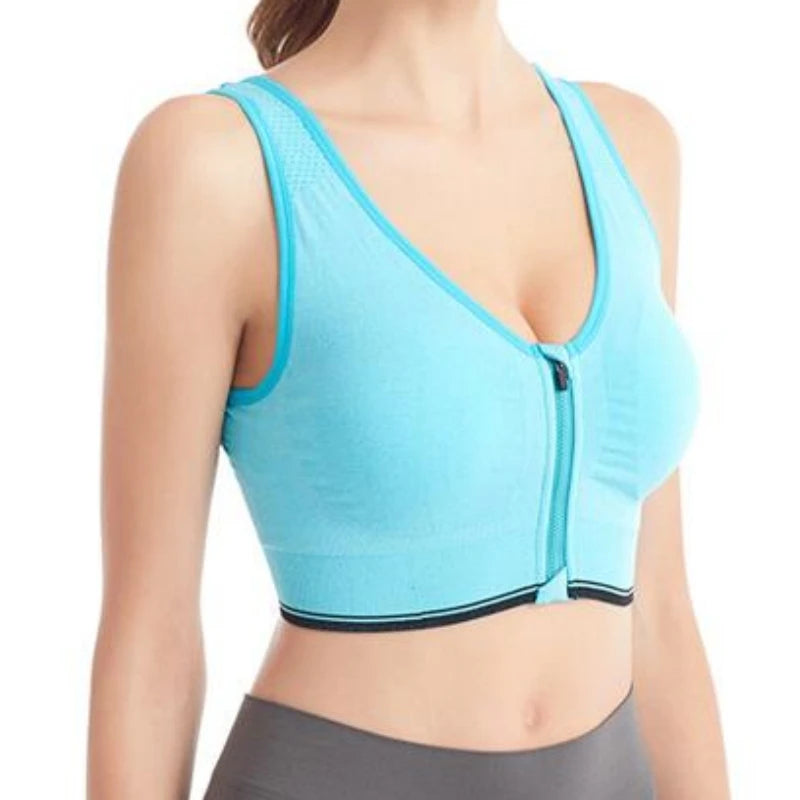 Fitness Sports Bra – Front Zipper, Shockproof, Breathable, Seamless, Wireless
