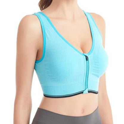 Fitness Sports Bra – Front Zipper, Shockproof, Breathable, Seamless, Wireless