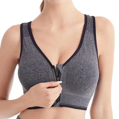 Fitness Sports Bra – Front Zipper, Shockproof, Breathable, Seamless, Wireless
