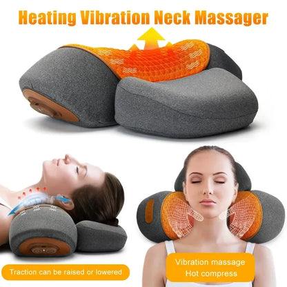 Electric Neck Massager Pillow – Hot Compress, Vibration & Cervical Stretch for Neck, Shoulder & Back