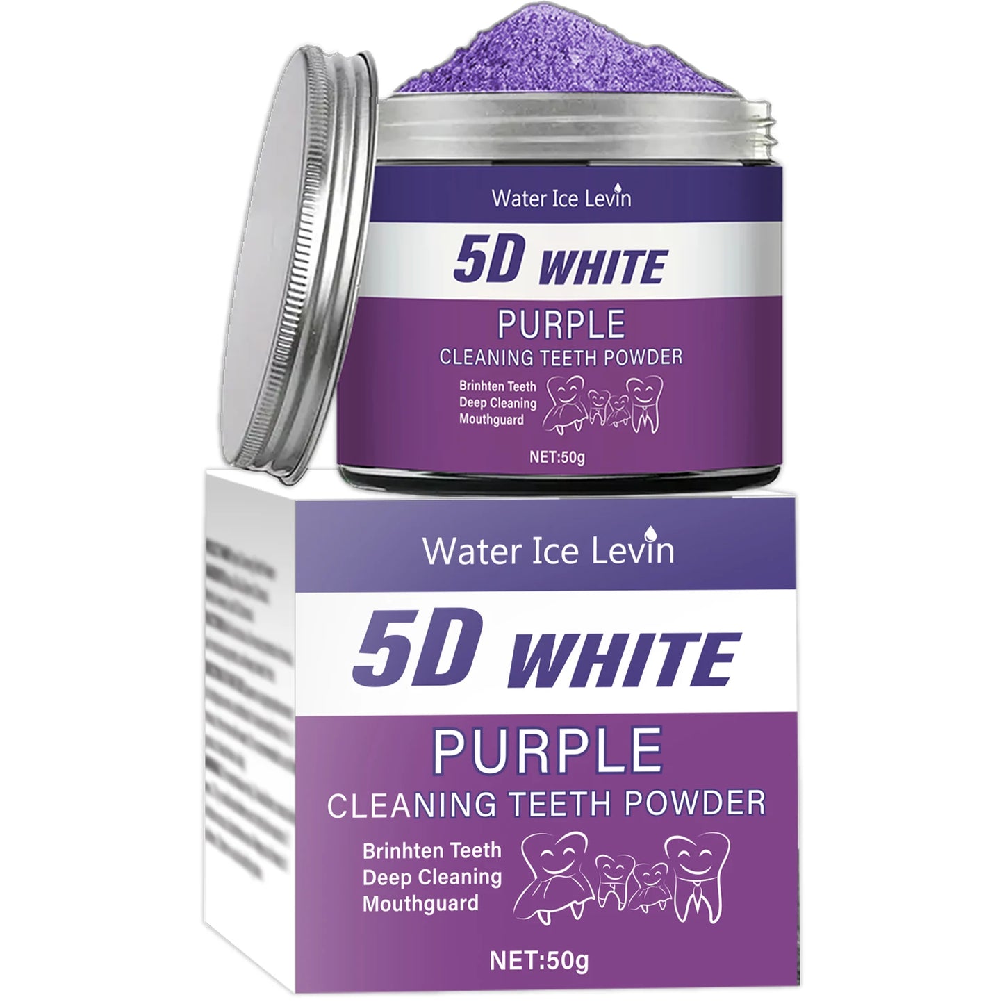 Purple Teeth Whitening Powder 50g - Deep Cleaning, Fresh Breath, and Natural Pearl Essence