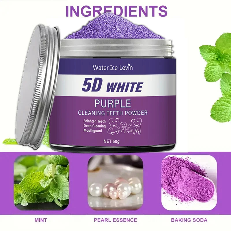 Purple Teeth Whitening Powder 50g - Deep Cleaning, Fresh Breath, and Natural Pearl Essence