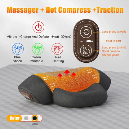 Electric Neck Massager Pillow – Hot Compress, Vibration & Cervical Stretch for Neck, Shoulder & Back