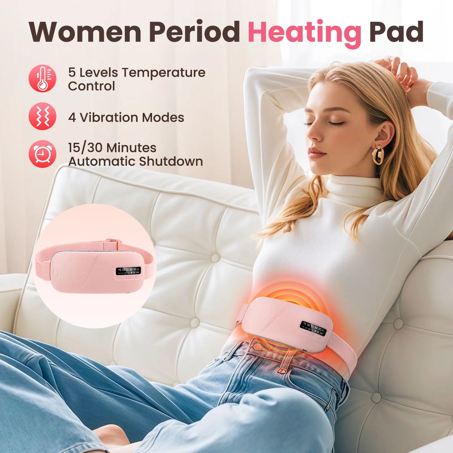 Electric Heating Pad for Menstrual Cramps – Hot Compress & Vibration Massager Belt for Women