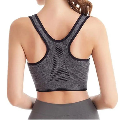 Fitness Sports Bra – Front Zipper, Shockproof, Breathable, Seamless, Wireless
