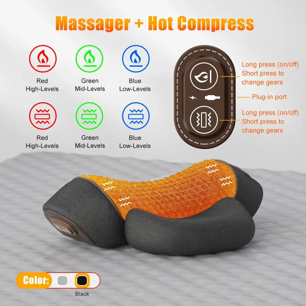 Electric Neck Massager Pillow – Hot Compress, Vibration & Cervical Stretch for Neck, Shoulder & Back