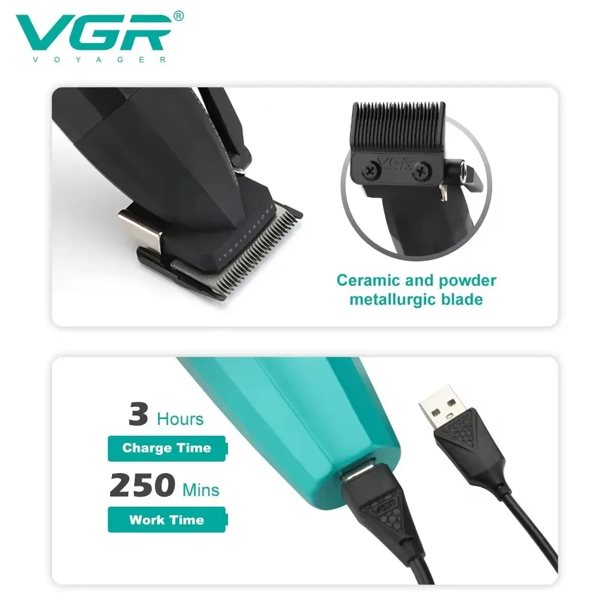 VGR Professional Cordless Hair Trimmer – Electric Metal Clipper for Men (V-003/V-906/V-308)