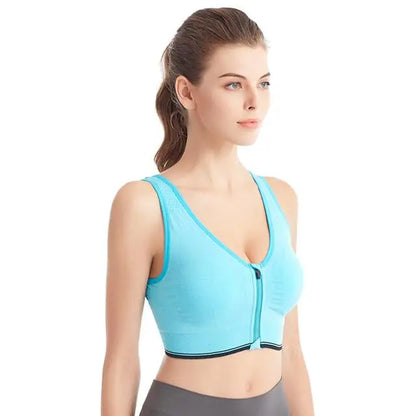 Fitness Sports Bra – Front Zipper, Shockproof, Breathable, Seamless, Wireless